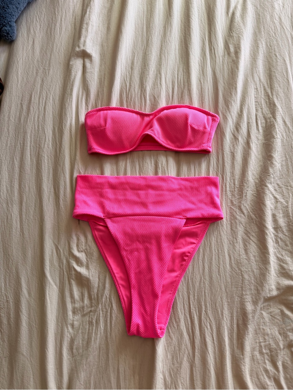 aerie Hot Pink Strapless High-Waist Bikini Set